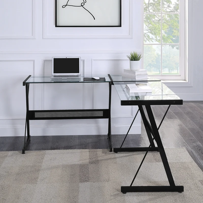 Elegant desk with glass surface and metal frame